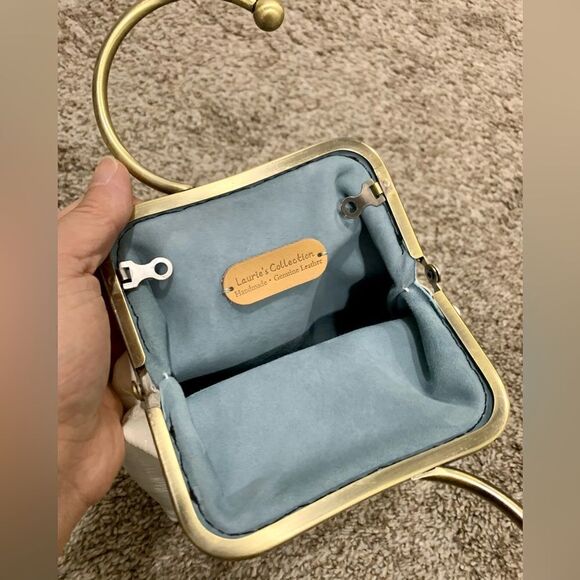 Handsewn Vintage Oriental Style Genuine Leather Kisslock Wristlet/Crossbody - Picture 11 of 13